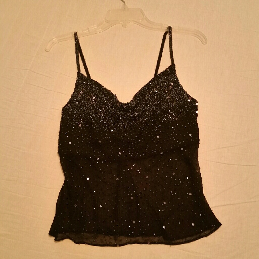 Black beaded & sequined sexy silk top